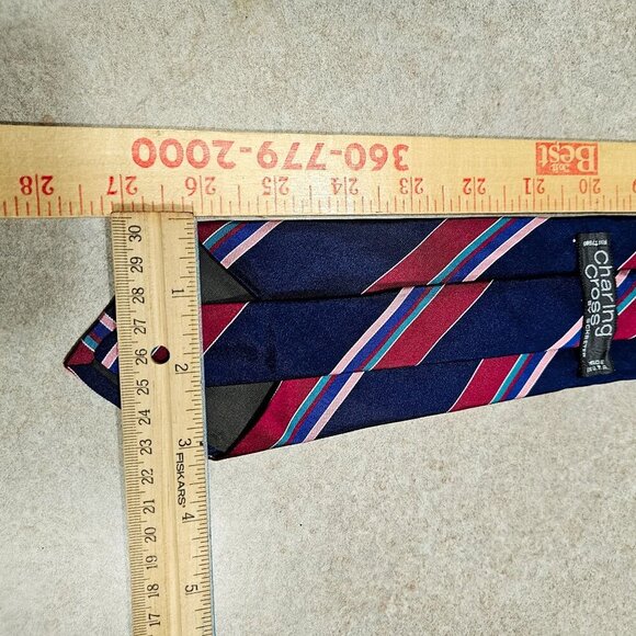 Vintage Charing Cross By Schrter Silk Tie Magenta Blue Pink Stripes Made In USA - Picture 5 of 5